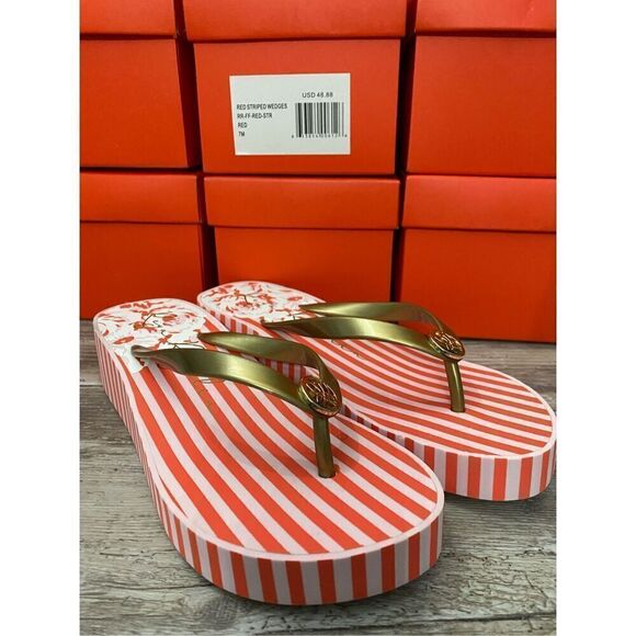 Reya Rosette Regalia Floral Stripe Summer Flip Flop Sandal Sz 7M - Picture 1 of 5